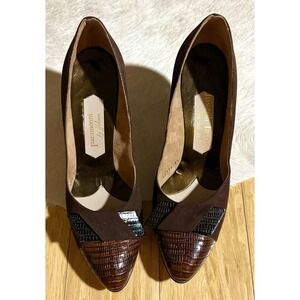 Joseph Larose Vintage women's brown suede leather cobra Skin heel size 7.5 1960s